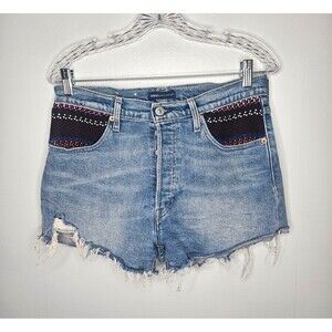 LEVI'S 501 Made & Crafted Jean Shorts Patched Pocket 29 Embroidered Selvedge
